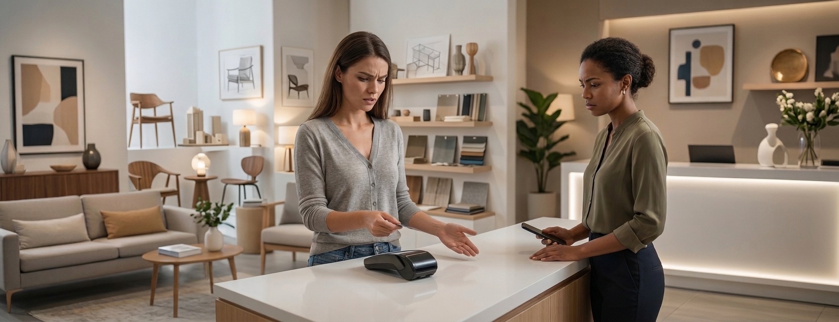 A client buying at a showroom counter with no record of the professional who sent them.
