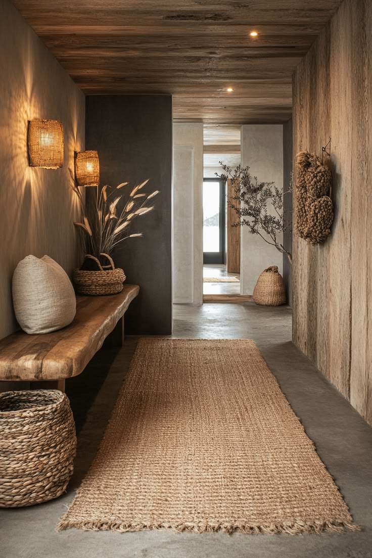 A styled interior corner with warm neutral textiles.